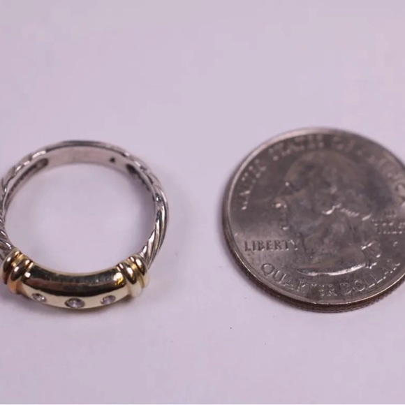 David Yurman Metro Two-Tone Diamond Ring 14K Gold 925 Sterling Cable Band (R719) - Picture 6 of 7